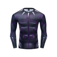 Erkek Hızlı Kuruyan Uzun Kollu Süper Kahraman Spor Kompresyon Spor Salonu Tişörtü %100 Polyester Isı Transfer Baskılı Desenler Yazlık