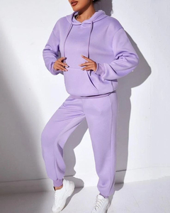Winter Cotton Sweatpants and Hoodie Jogger Custom Plain Women Sweatsuit Tracksuit <b>Crewneck</b> Sweatshirt Set Breathable - Product Image 5