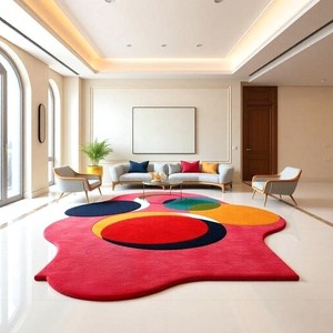 Tapis en laine abstrait multicolore rouge tufté à la main, forme irrégulière, moderne, pour salon, chambre, décoration intérieure, vente en gros - Product Image 1