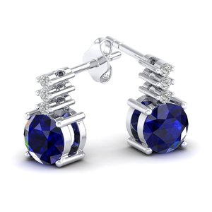 REYES Pendientes Personalizados de Oro de 14K con Diamantes Certificados por IGI, Corte Brillante Clásico Redondo, Gema de Zafiro Azul de 0.72Ct - Product Image 5