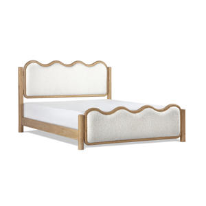 Cama de Plataforma de Roble Escandinavo Tamaño Queen con Cabecera Tapizada Ondulada, Diseño de Cama Suave - Product Image 1