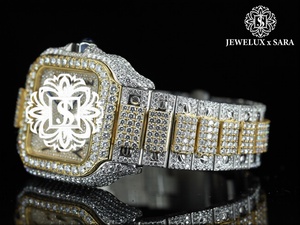 Montre en or rose sertie de diamants glacés avec diamants CZ, montre de luxe scintillante, parfaite pour les fêtes à un prix abordable - Product Image 2