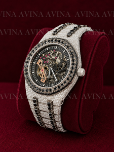 Reloj de Lujo para Hombre con Diamantes Negros Moissanite, Estilo Hip Hop, Esqueleto, Totalmente Cubierto de Piedras, Mecánico Automático, con Correa de Acero Inoxidable - Product Image 5