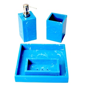 Modern Blue Resin Five-Piece Customized Shape Portable Eco-Friendly Bathroom Set Soap Dispenser <b>Toothbrush</b> <b>Holder</b> Tray Easy - Product Image 5