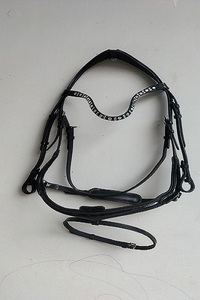Leather Horse Bridle Crystal Browband Padded <b>Equestrian</b> Headstall Riding Gear for Horse Training Manufacture Kanpur India - Product Image 3