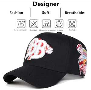 Black Resin <b>Baseball</b> <b>Cap</b> White Red Embroidered Logo Character Patch Unisex Street Style Casual Adjustable Animal Pattern Hat - Product Image 5
