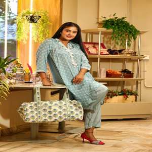 Sacs de voyage en coton doux écologiques de luxe, imprimés à la main, sacs de week-end élégants avec fermeture éclair, vente chaude - Product Image 5