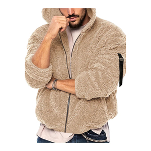 Chaqueta con Capucha y Cierre de Cremallera para Hombre, Color Beige, Felpa, Estilo Casual, para Invierno, Corte Regular, Color Sólido, Transpirable, Tejida - Product Image 6