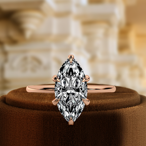 Bague de fiançailles élégante simple avec diamant marquise 1 carat pour femme, bague d'anniversaire avec halo caché en diamant de laboratoire, bague de promesse - Product Image 1