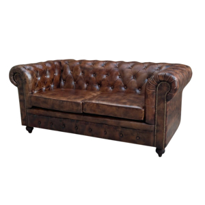 Mejor sala de estar Vintage 2 plazas marrón oscuro cojín Chesterfield cuero sofá Chesterfield restaurante sofá Vintage sofá 2024 - Product Image 1