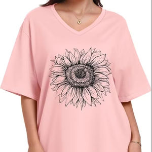 T-shirts oversize pour femmes, col en V, t-shirts graphiques d'été, hauts décontractés à manches courtes, fabrication OEM, vente directe d'usine - Product Image 1