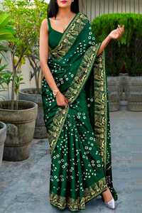 Sari Bandhani de Alta Calidad, Hecho a Mano con Técnica Tie Dye, Sari de Seda Gaji, Prenda Tradicional India - Product Image 4