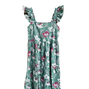 Robe d'été bohème en coton bio fait main pour femme, imprimé floral indien rose et blanc joyeux, manches 3/4, taille naturelle - Product Image 1