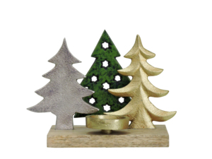 Porte-bougie décoratif en métal mélangé pour sapin de Noël avec base en bois, centre de table festif - Product Image 3