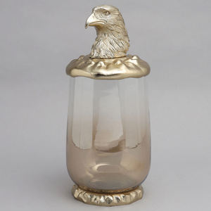 Vente en gros de contenants en verre pour aliments, lot de 3, design de fleurs en métal plaqué or et base en marbre blanc - Product Image 3