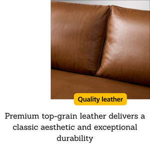 Sofá de Cuero Color Coñac Estilo Moderno de Mediados de Siglo, Patas de Madera Maciza, Sofá de 3 Plazas para Sala de Estar, Vestíbulo de Hotel, Muebles de Oficina - Product Image 2