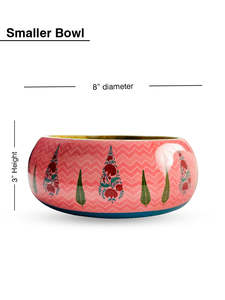 Bol de service en émail et bois de style patrimoniaux, élégant, artisanal, imprimé, vaisselle décorative pour cuisine, salle à manger, fruits - Product Image 6