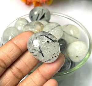 Quartz Rutile Naturel, Tourmaline Noire Rutilée, Quartz Cheveux Noirs Roulé, Artisanat Populaire pour la Décoration Intérieure - Product Image 2