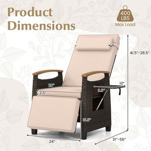 Adjustable <b>Backrest</b> and Footrest Patio Wicker Recliner Chair Garden Chairs - Product Image 4