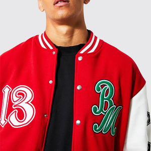 Cotton Polyester Men's <b>Button</b> up Color Blocking Varsity Jacket Letterman Men's Sports Jacket Baseball Jacket for Men - Product Image 4