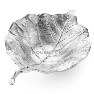 <b>Top</b> Trending Aluminum Metal <b>Silver</b> Plated Wavy Leaf Shape Decorative Serving Bowl for japanese Home Dining and Elegant Party - Product Image 2