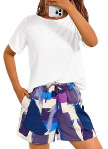 Conjunto de Camiseta Corta Casual de Verano para Mujer, Ligero, Transpirable, de Algodón, Cómodo, de Dos Piezas, con Cierre y Encaje - Product Image 2