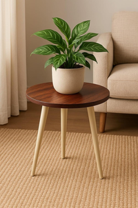 <b>Round</b> Wood Side <b>Table</b> Accent End <b>Table</b> with Cream Legs for Living Room <b>Small</b> Space - Product Image 2