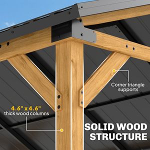 Gazebo con Tetto Rigido 13 X 11 Nero Grigio, Tetto in Metallo Zincato e Telaio in Legno di Abete con Gancio Centrale per Patio e Giardino - Product Image 5