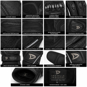 2026 Racing Gloves Full Finger Leather Black Adjustable Wrist <b>Strap</b> Hook And Loop Closure Riding Protection - Product Image 5