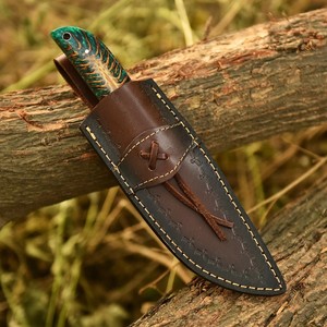 Cuchillo Skinner de Acero de Damasco Forjado a Mano con Mango de Piña, Hoja Fija de Espiga Completa, con Funda de Cuero, OEM Personalizado - Product Image 5