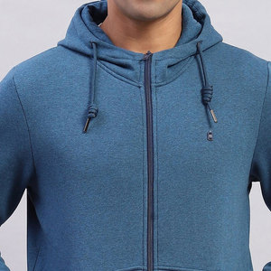 Sudadera con Capucha Azul para Hombre, Cierre de Cremallera, Corte Regular, Felpa Francesa, Color Sólido, Informal, para Otoño - Product Image 6