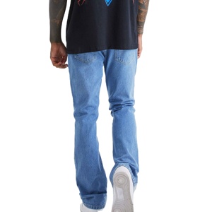 Custom High Quality Men's Baggy Flare Jeans Loose Fit Vintage Stacked Denim <b>Pant</b> Mid Waist Washed <b>Pant</b> - Product Image 6