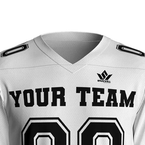 Camiseta de Fútbol Americano Blanca Personalizada para Hombre, Cuello en V, Manga Corta, Absorbe la Humedad, 100% Poliéster, Impresión de Nombre y Número del Equipo, Ropa Deportiva - Product Image 4