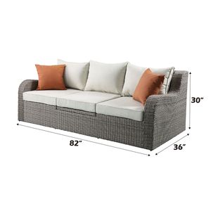 Divano da Patio Salena in Tessuto Beige e Vimini Grigio con 2 Cuscini e 2 Pouf - Product Image 6