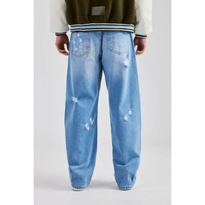 Pantalon en jean baggy OEM pour homme, coupe décontractée, jambe droite, décontracté, ample, en denim délavé, confortable - Product Image 6