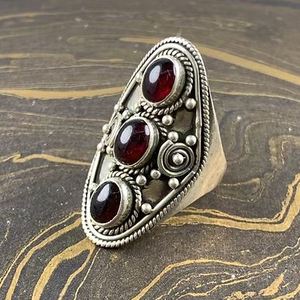 Chunky <b>Garnet</b> Oval <b>Ring</b> (10.9 Grams) Trendy attractive Natural Gemstone Nepali Jewelry Big Vintage Boho Unisex Triple <b>Ring</b> - Product Image 2