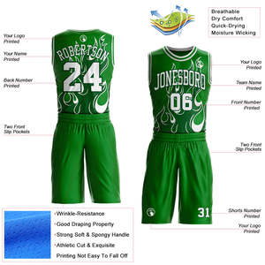 Custom White Grass Green Basketball Uniform Set Premium Recycled Polyester Anti-Bacterial Sublimated Print Sleeveless Team - Product Image 2