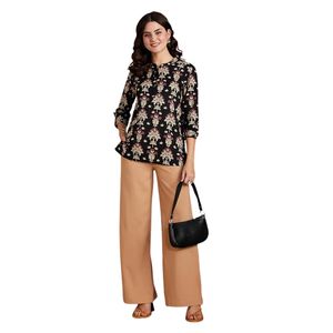 เสื้อคุर्ติผ้าฝ้ายพิมพ์ลายตรงสำหรับผู้หญิง - Product Image 1