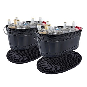 Cubetas de Hielo Ovaladas de Metal Negro Mate con Bandejas Protectoras Contra Goteos para Eventos, Moderna Bañera Enfriadora de Bebidas de Acero Negro Martillado - Product Image 3