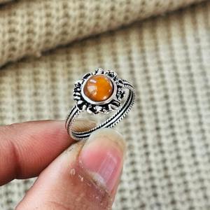 <b>Boho</b> Carnelian Brass <b>Ring</b> Oxidized <b>Silver</b> Plated Flower Textured Wholesale <b>Ring</b> For Women - Product Image 4