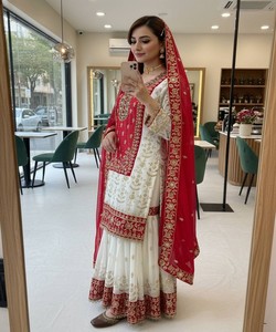 Women Traditional Red White Silk Salwar Kameez Set <b>Floor</b>-Length Ethnic Wear Wedding Outfit India Pakistan Style 83869 LC 1460 - Product Image 2