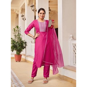 Pink Cotton Embroidery Formal Work <b>Top</b> and Bottom Set with Dupatta - Product Image 1