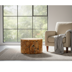 ARTERRA présente des objets en bois artisanaux exquis mettant en valeur la texture naturelle de la racine de teck, table en racine de teck rustique - Product Image 4