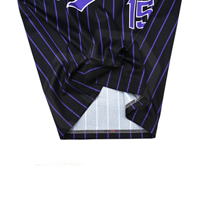 Camiseta de Béisbol Sublimada de Poliéster a Rayas Negras y Moradas, de Dos Botones, Unisex, Manga Corta, Transpirable y que Absorbe la Humedad, al por Mayor - Product Image 6