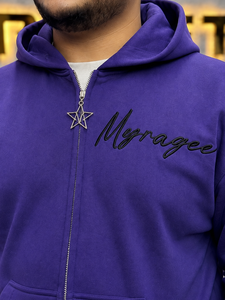 Sudadera con capucha morada personalizada para hombre, con cremallera, estilo oversize, de felpa francesa, con diseño floral bordado, para otoño - Product Image 6