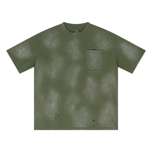 เสื้อยืดคอตตอนสีเขียวล้วนทรงโอเวอร์ไซส์สำหรับผู้ชาย มีกระเป๋าเสื้อที่อก คอกลม แขนสั้น ทรงลำลอง ผ้าเจอร์ซีย์ถัก - Product Image 5