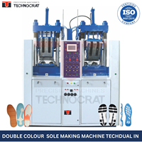 Machine de pressage de semelles automatique Technocrat bicolore à commande PLC, capacité 60-220, 110V 200W, pour la fabrication de chaussures, fabriquée en Inde