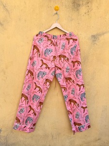 Women Pink Printed <b>Animal</b> <b>Pattern</b> Cotton Pajama Set Long Sleeve Full Length Turn-down Collar Elastic Waist Sleepwear - Product Image 3