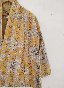 Women's Floral Kantha Cotton Cardigan <b>Kimono</b> Robe Breathable Quick Dry Drawstring Summer Beachwear <b>Jacket</b> - Product Image 3