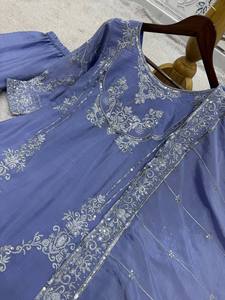 Ensemble Sharara brodé bleu pour femme, Kurti, Dupatta, Salwar Kameez, tenue pour fête, mariage - Product Image 3